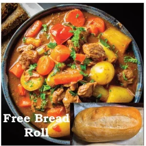 Beef Stew (500g.) Free Bread Roll.